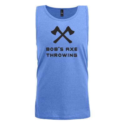 Heathered royal tank top with imprint.