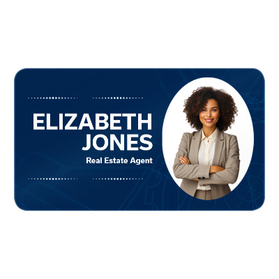 White plastic business card with a custom logo.