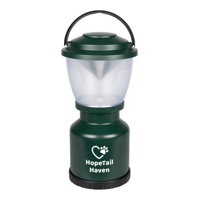 Plastic green lantern with custom imprint.