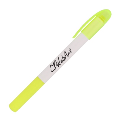 Plastic twist gel wax highlighter with logoed imprint.
