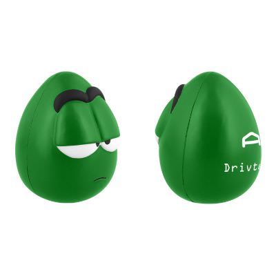 Foam bored mini maniac stress ball with a printed logo.