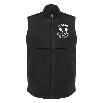 Black soft shell vest with custom logo.