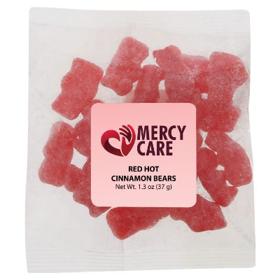 Clear plastic packet with a branded logo.