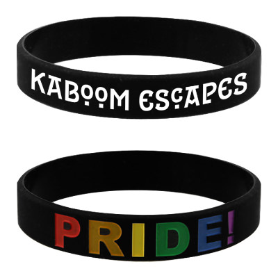 Black silicone wristband with a personalized logo.