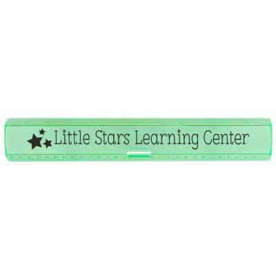 Plastic 12 inch translucent green ruler with customization .