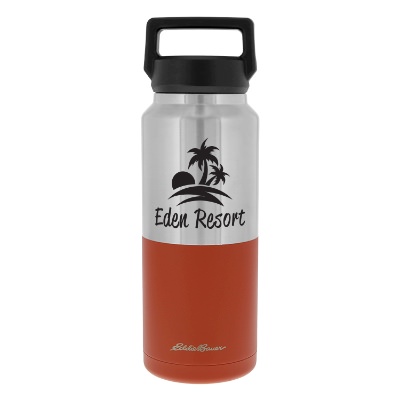 Stainless orange water bottle with custom logo.