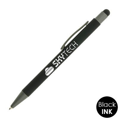 Custom metal engraved pen with rubber stylus.
