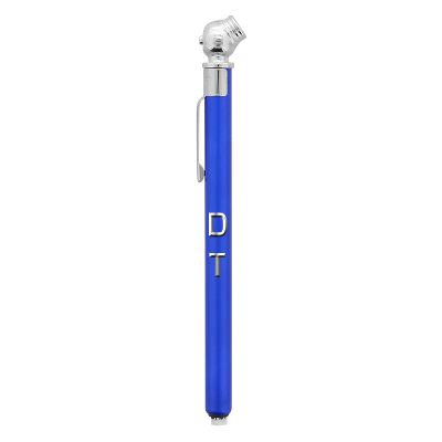 Silver aluminum tire gauge with laser engraved promotional logo.