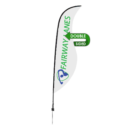 13-ft. double-sided stand-up flag with custom logo.
