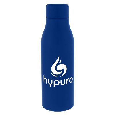 Aluminum blue sports bottle with custom logo.