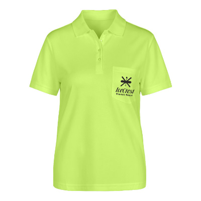 Personalized safety yellow performance polo with pocket