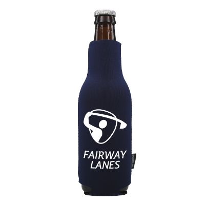 Neoprene royal blue zip up bottle Koozie Logoed.