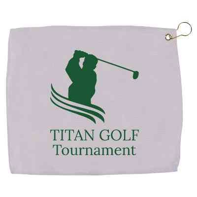 Custom 15" x 18" white golf towel.