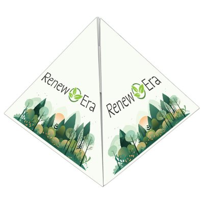 Personalized white assorted hard candy in full color pyramid box.
