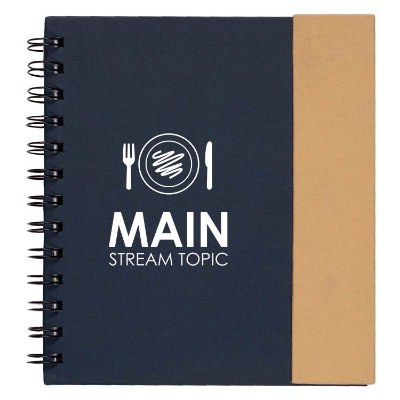 Branded red notebook with folding magnetic flap.