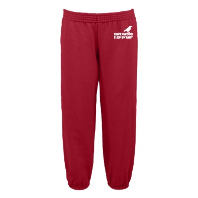 Customized red youth sweatpant with one color logo.
