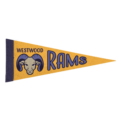 White felt pennant flag with a custom imprint.
