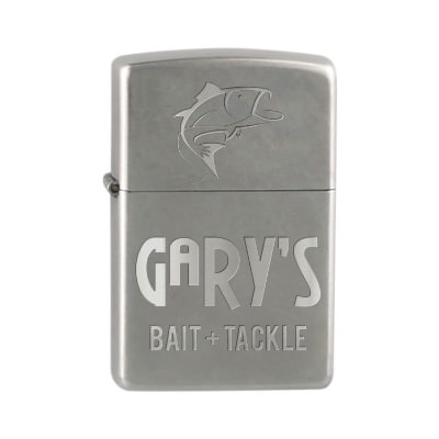 Engraved metal chrome lighter with a custom imprint.