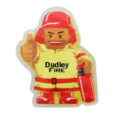 Plastic red hot and cold pack with a personalized logo.