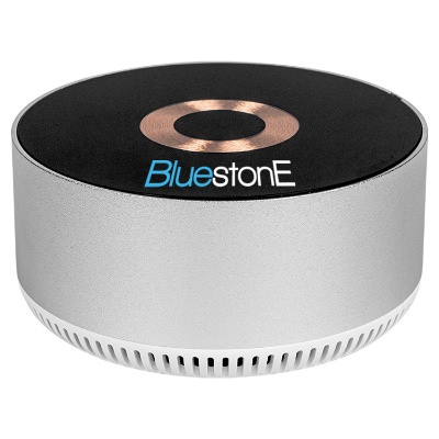 Silver plastic speaker with a custom imprint.