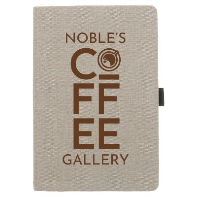 Natural recycled cotton bound journalbook with a personalized imprint.