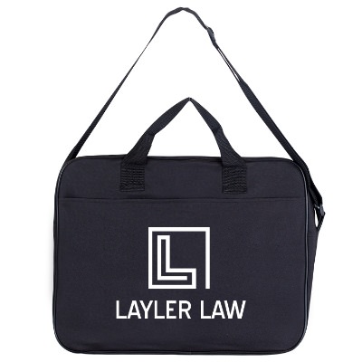 Polyester black classic travel briefcase with imprinted logo.