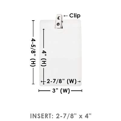 3 inch by 4.625 inch clear vertical badge pouch with silver bulldog clip.