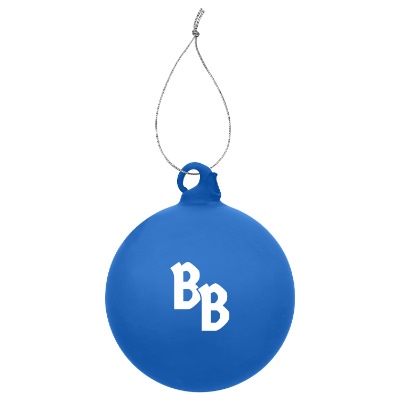 Frost blue plastic ornament with a personalized imprint