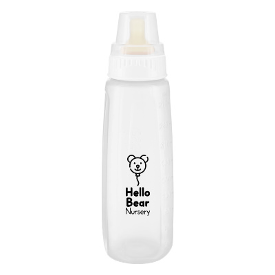 Clear baby bottle with custom logo in 9 oz.