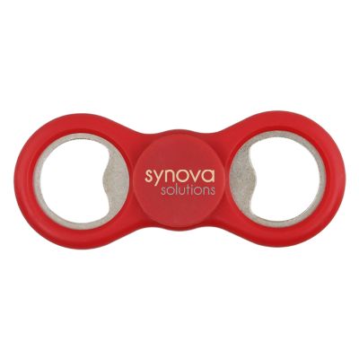 Plastic red spinner metal bottle opener with full color customized.