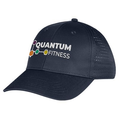 Blue embroidered custom performance hat.