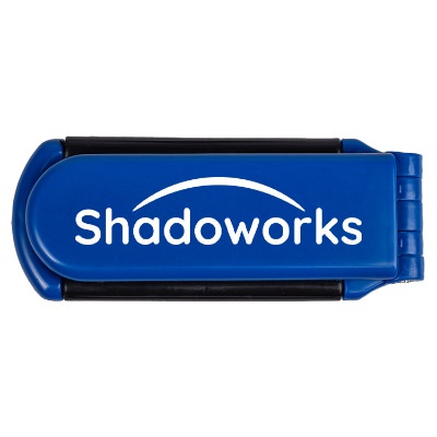 Blue plastic branded brush and mirror.