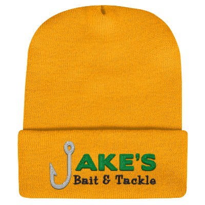 Gold knit beanie with culf with embroided logo.