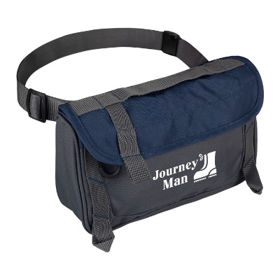 Navy rpet fanny pack with custom logo.