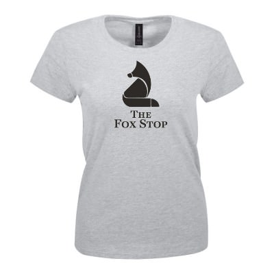 Heather grey women's tee with custom logo.