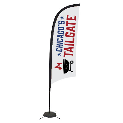 9-ft. stand-up flag with custom logo.