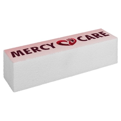 White plastic nail file with a custom logo.