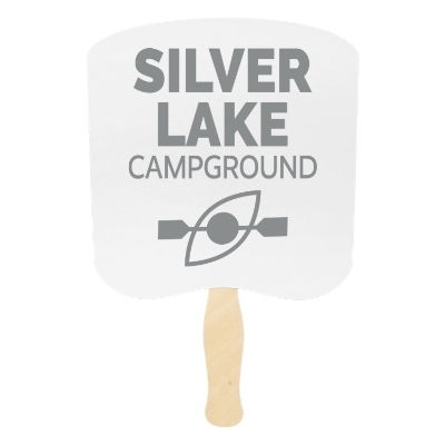 White paper hand fan with a personalized imprint