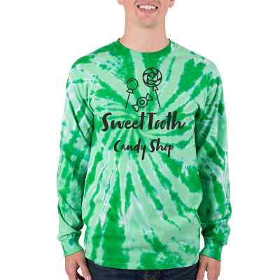 Custom kelly tie-dye long-sleeve t-shirt with logo.