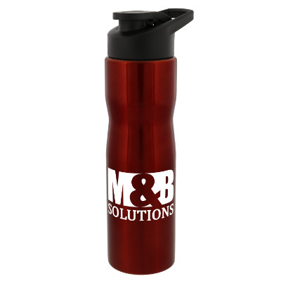Stainless steel metallic red water bottle with custom logo in 25 oz.