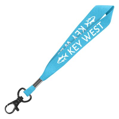3/4 inch electric blue grosgrain polyester custom wrist lanyard with black j-hook.