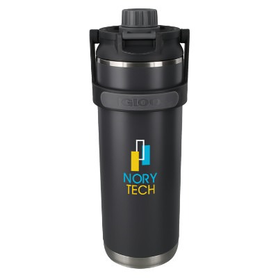 Black water jug with custom full color logo in 46 oz.