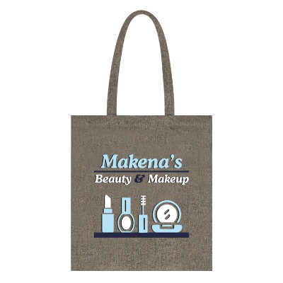 Gray reycled cotton tote bag with custom full-color logo.