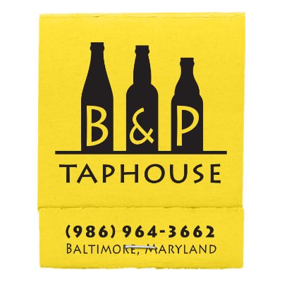 Yellow paper matchbook with a branded logo.