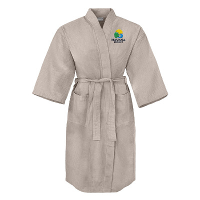 Cotton latte robe with custom embroidered logo.