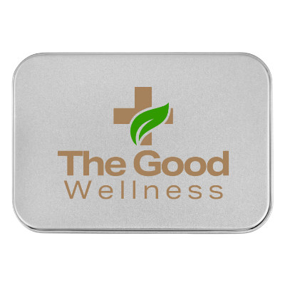 Jade green metal massage stone with a personalized logo.