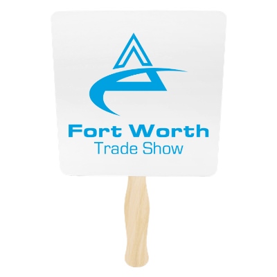 White paper hand fan with a personalized imprint