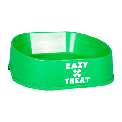 Green happy dog pet bowl with custom imprint.
