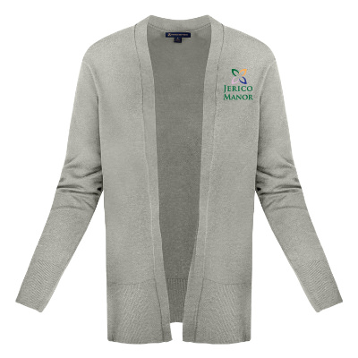 Custom gray cardigan with full color logo.
