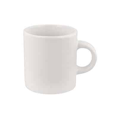 Ceramic white espresso mug with c-handle blank in 3 ounces.